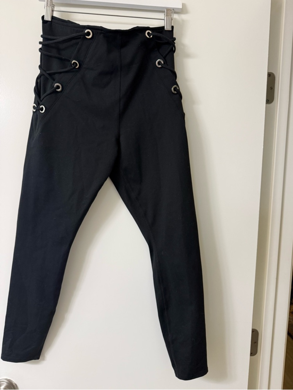 Good American Lace-Up Black Pants – Size 4 | High-Waisted Statement Pants